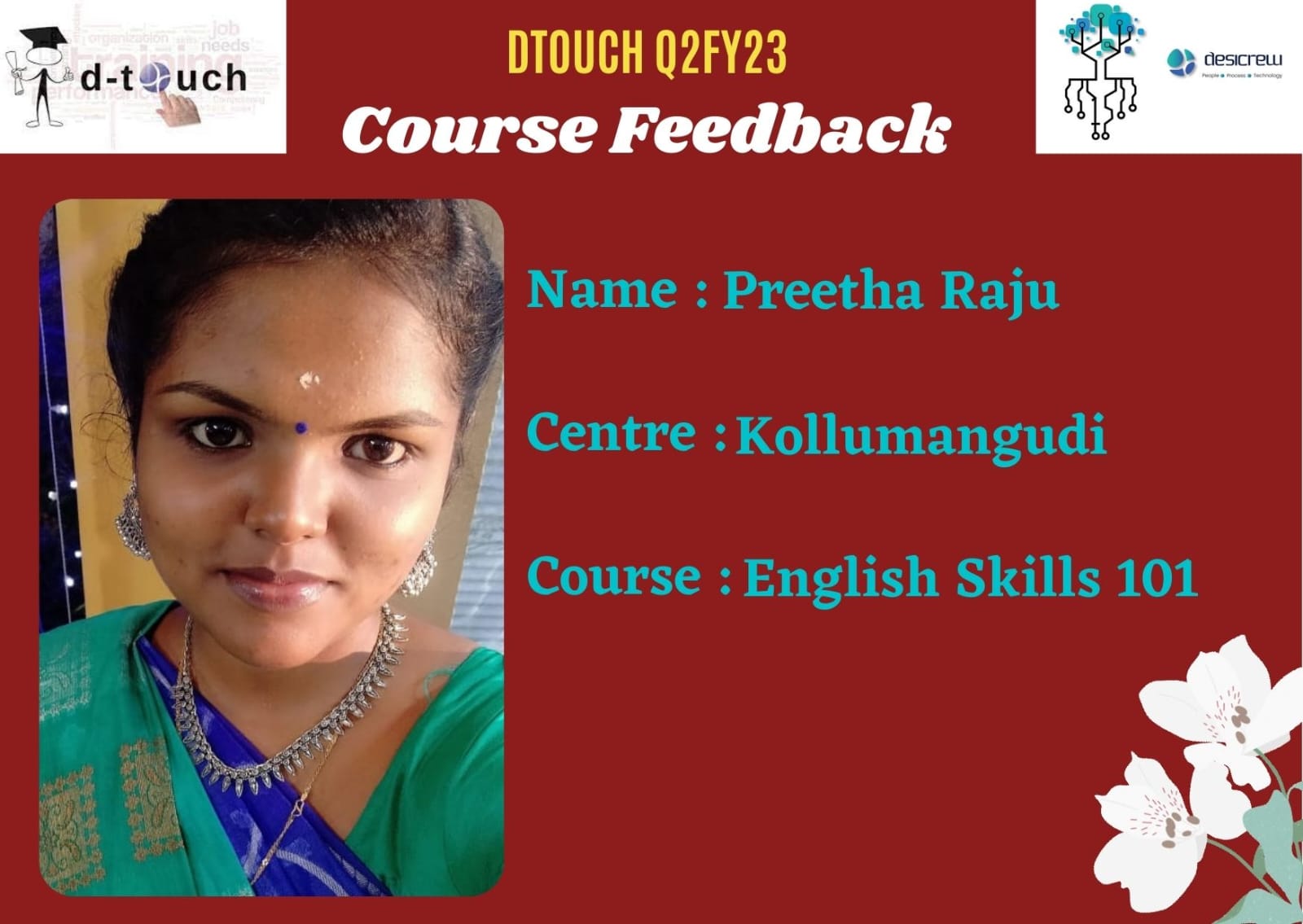 Preetha R - DC3912 - Kollumangudi - English Skills 101