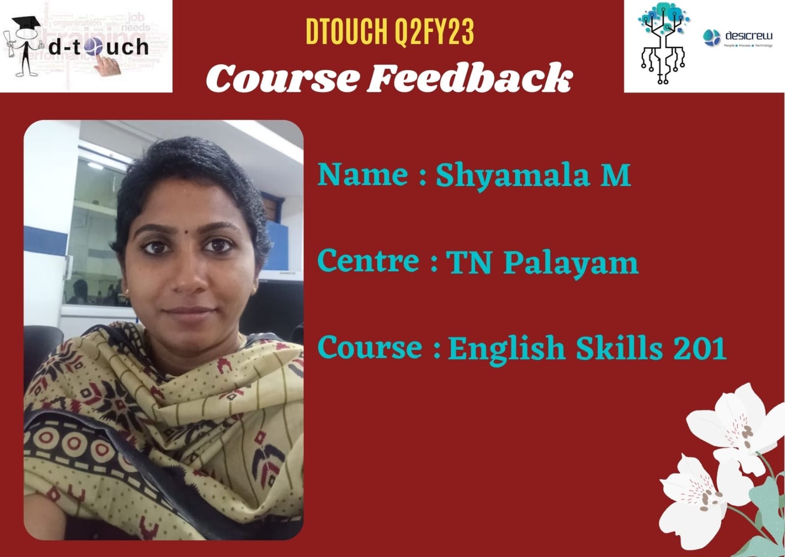 Shyamala M - DC4680 - TN Palayam - English Skills 201