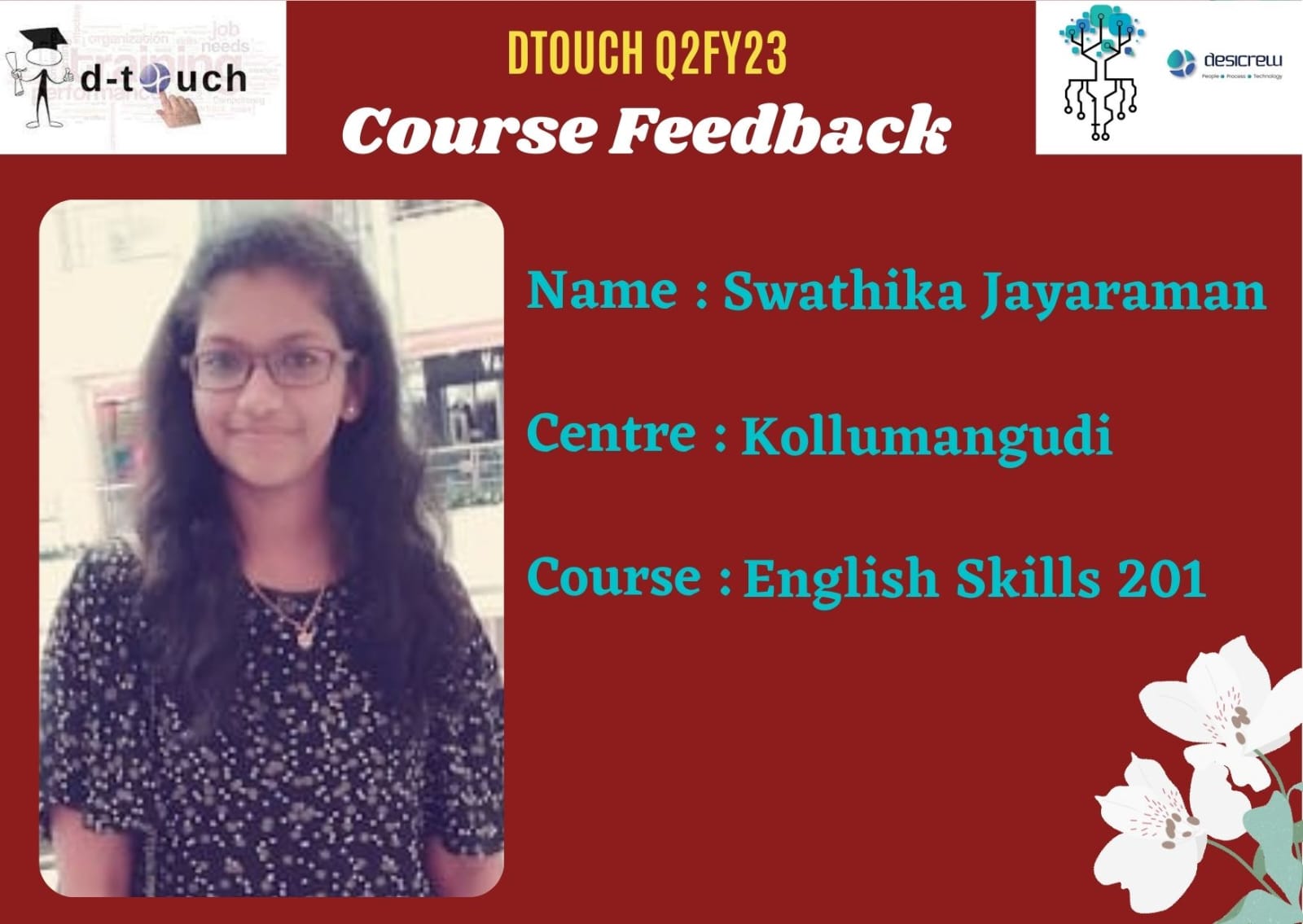 Swathika J - DC4064 - Kollumangudi - English Skills 201