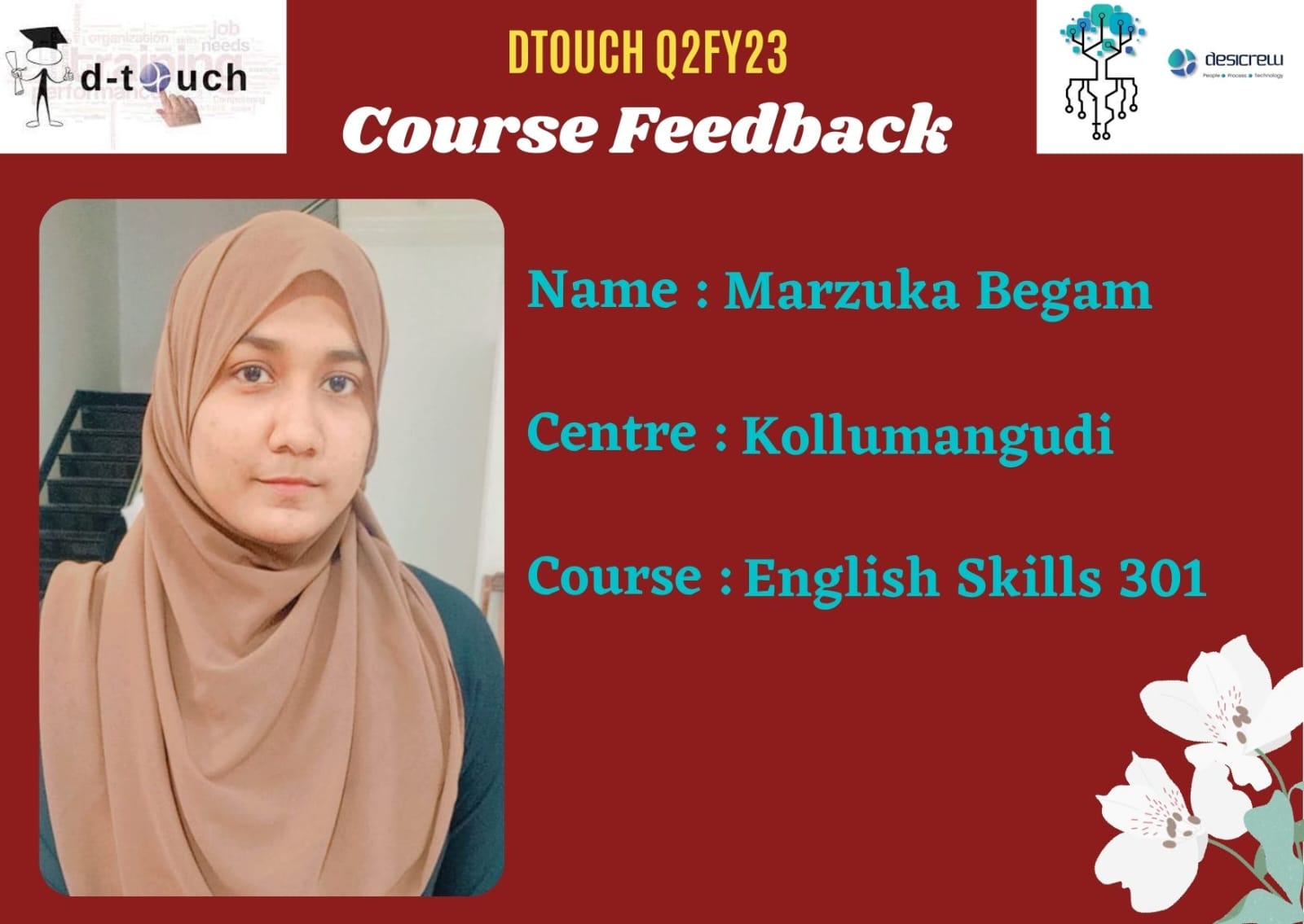 Marzuka Begam S - DC3558 - Kollumangudi - English Skills 301